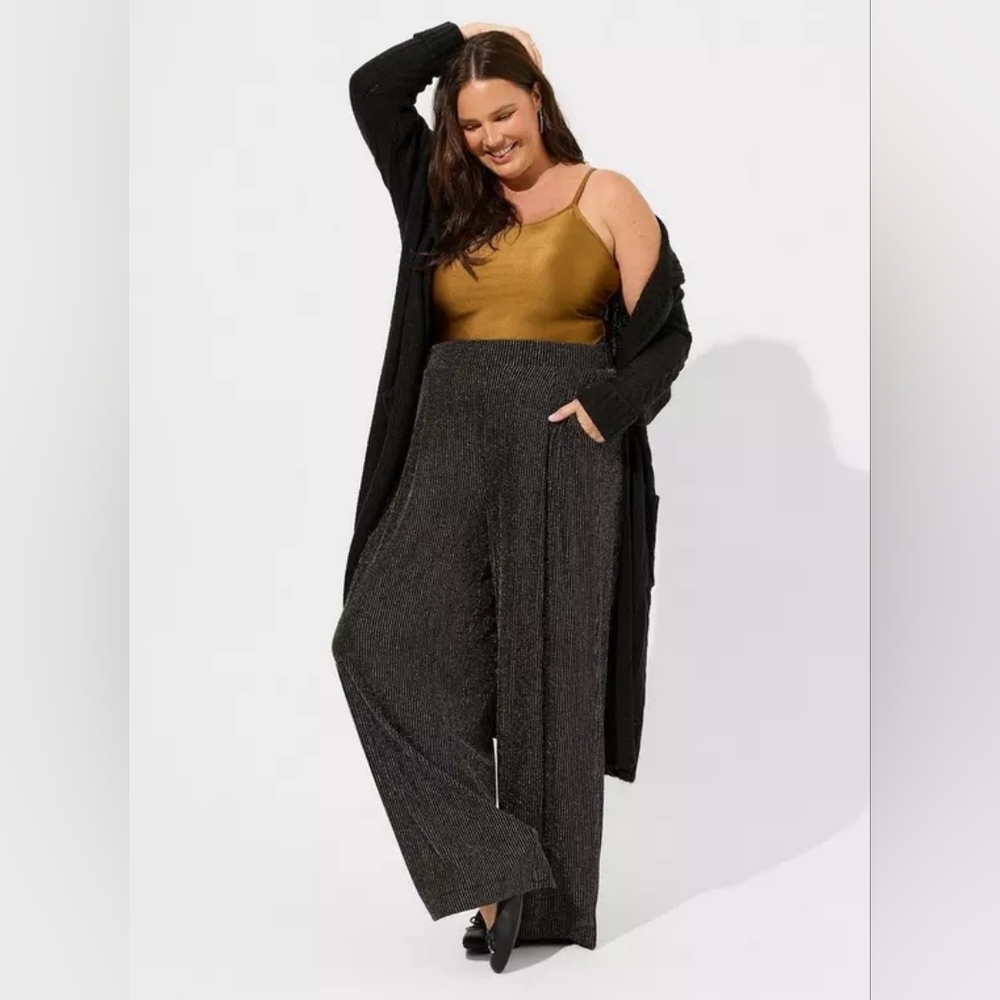 Festive Glitter Stripe Wide Leg Relax Fit Pant Silver-Black- Gold